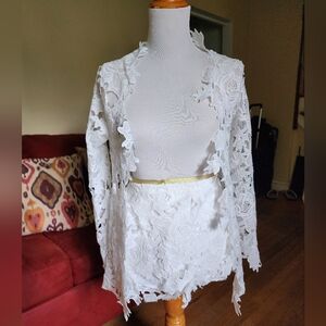 White Lacey Cotton Material Jacket & Shorts